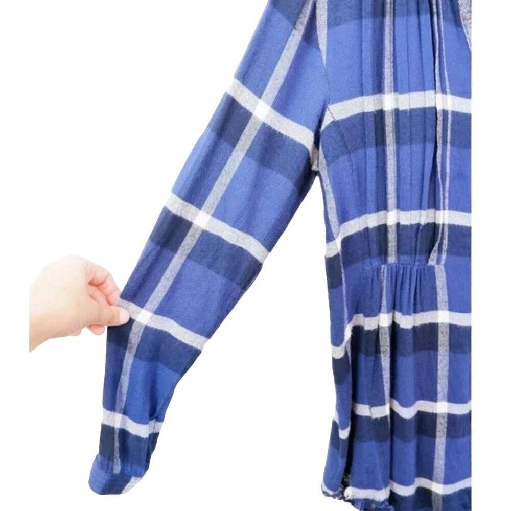 Anthropologie Holding Horses Blue Plaid Flannel Womens Shacket Top Women's Size - Picture 8 of 11